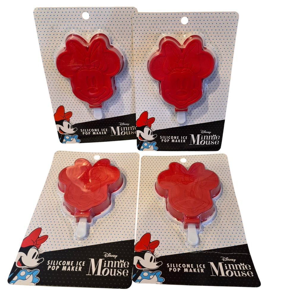 Disney Minnie Mouse Silicone Ice Pop Maker Red Character Mold Set of 4 New